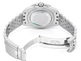 rolex watch with a green bezel on a stainless steel bracelet
