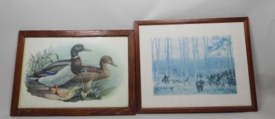 deux photos encadrées représentant des canards dans un champ, avec des arbres en arrière-plan
