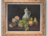 painting of a still life of fruit and a pitcher on a table