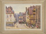 an image of a painting of a street scene with buildings and people