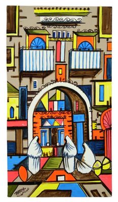 TARRAB (école marocaine). Scène de ville. Acrylique et diver…