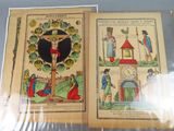 deux pages d'un livre religieux comportant des illustrations de Jésus sur la croix
