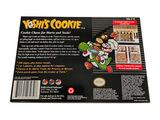 a back cover of a cookie box with a cartoon character on it