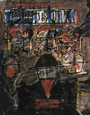 an image of a painting of a street sign with graffiti on it