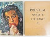 two books on a white table with a painting of a woman