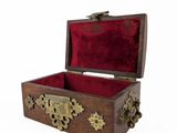 an image of a wooden box with a red velvet lining