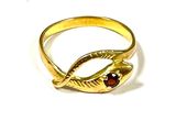 gold plated ring with garnett stone and leaf design