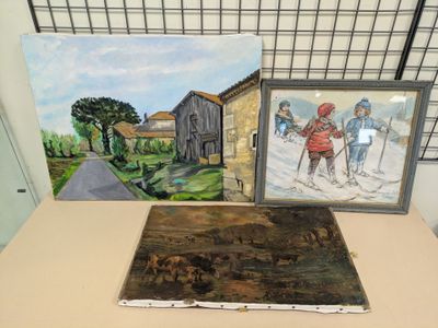 two paintings on the table next to each other