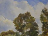 a painting of a cow grazing in a field