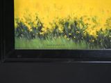 painting of a field of yellow flowers in front of a black wall