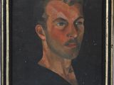 an oil painting of a man in a black shirt