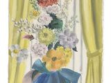 une peinture de fleurs dans un vase sur une table
