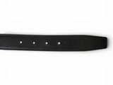 a close up of a black leather belt on a white background