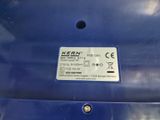 a close up of a label on the back of a blue car