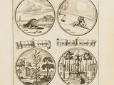 un vieux livre contenant quatre illustrations différentes représentant un homme et une femme