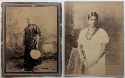 deux vieilles photos en noir et blanc représentant une femme et un homme