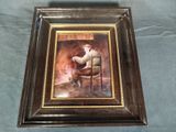 painting of a man sitting in a chair with a cane in his hand