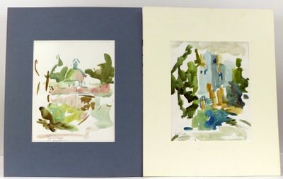 deux aquarelles exposées sur une table