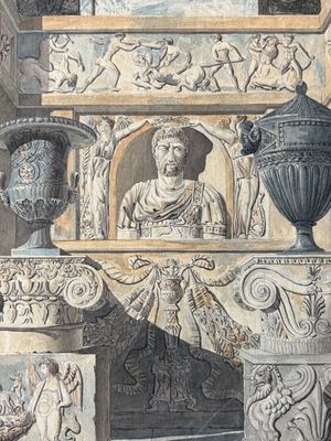 many vases and urns on display on the wall