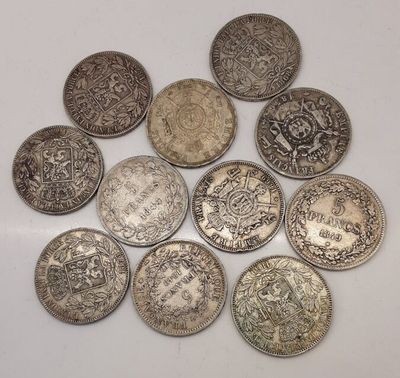11 pièces de 5 francs vers 1860.