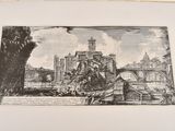 an old picture of a castle with a clock tower in the middle of it