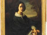 portrait d'une femme en robe noire tenant un livre