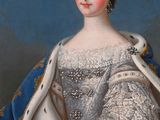 portrait of a lady in a white dress and blue shawl