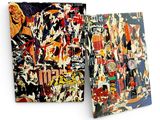 the two covers are covered with different images of people
