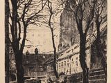 une image représentant un dessin en noir et blanc d'arbres et de bâtiments