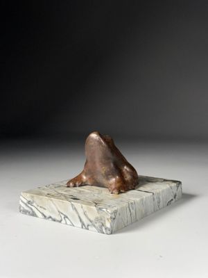 a close up of a statue of a seal on a marble block