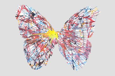 painting of a colorful butterfly on a light gray background