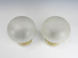 pair of frosted glass table lamps with brass bases