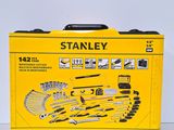 the stanley tool kit is in a yellow case on a table