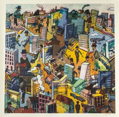 an image of a painting of a city with a lot of buildings