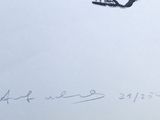 drawing of a man riding a snowboard on top of a snow covered slope