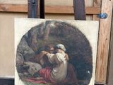 tableau sur chevalet représentant un homme et une femme dans un paysage