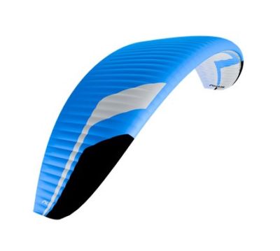 an image of a blue and white parasail on a white background