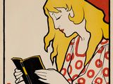 une affiche faisant la promotion d'un livre, sur laquelle figure une femme en train de lire un livre