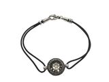 a black cord bracelet with a silver and black crystal bead