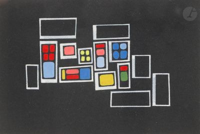 une image représentant un dessin en noir et blanc composé de carrés et de rectangles sur fond noir