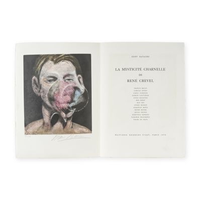 an open book with a picture of a man blowing a bubble out of his mouth