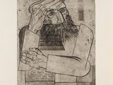 an old black and white drawing of a man with a beard