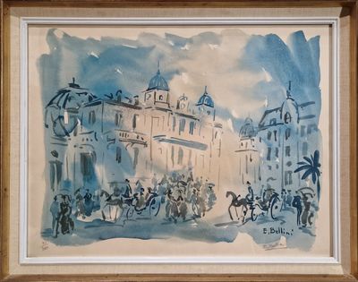 a picture of a painting of a street scene
