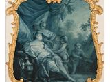 un tableau représentant une femme assise sur un canapé, un enfant sur les genoux