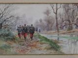 an image of a painting of a group of soldiers walking down a path