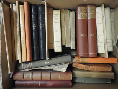 une boîte remplie de vieux livres posée sur une table