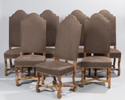 lot de six chaises de salle à manger françaises du XIXe siècle en noyer, avec assises rembourrées