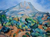 an image of a painting of a mountain with trees in the foreground