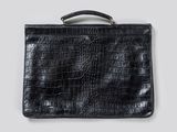 black croc embossed leather briefcase with handle