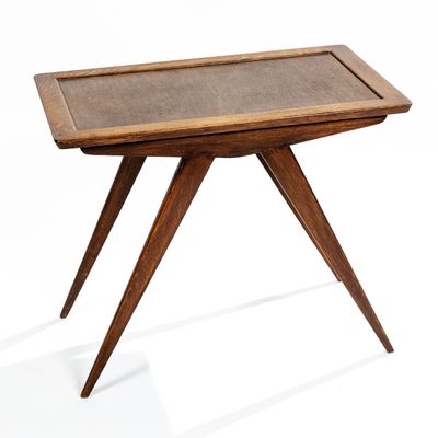an image of a wooden table with a glass top on a white background